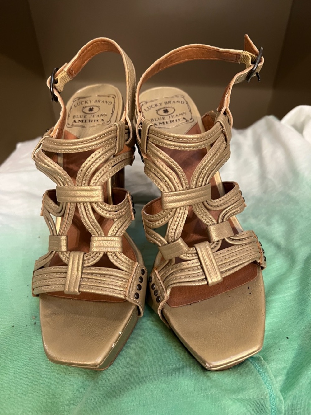 Lucky Brand Metallic Gold Strappy Heeled Sandals
